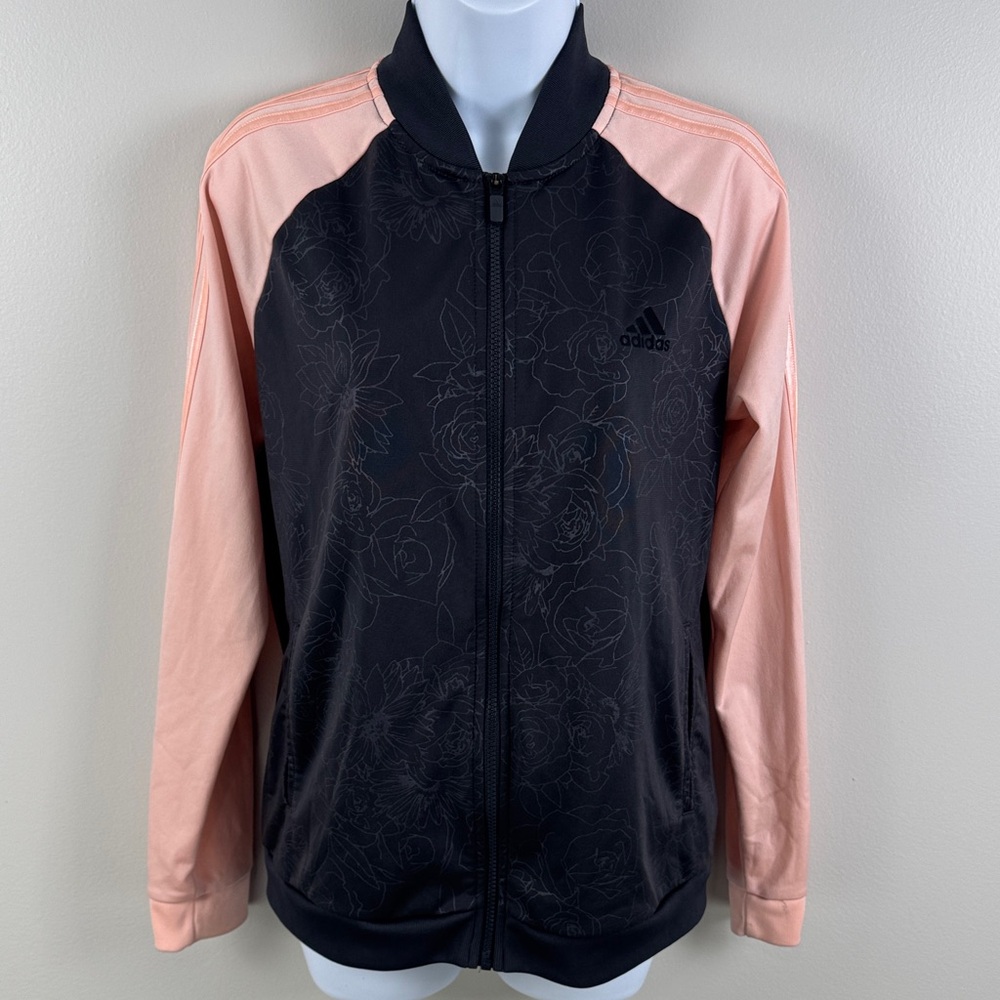 ✨3/$25✨ Adidas Black and Pink Floral Track Jacket - M